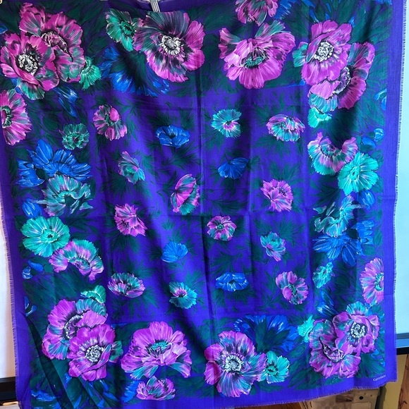 CASTELLANI LARGE COTTON BOLD ROYAL COLORS SQUARE RAW EDGES SCARF - Picture 3 of 4